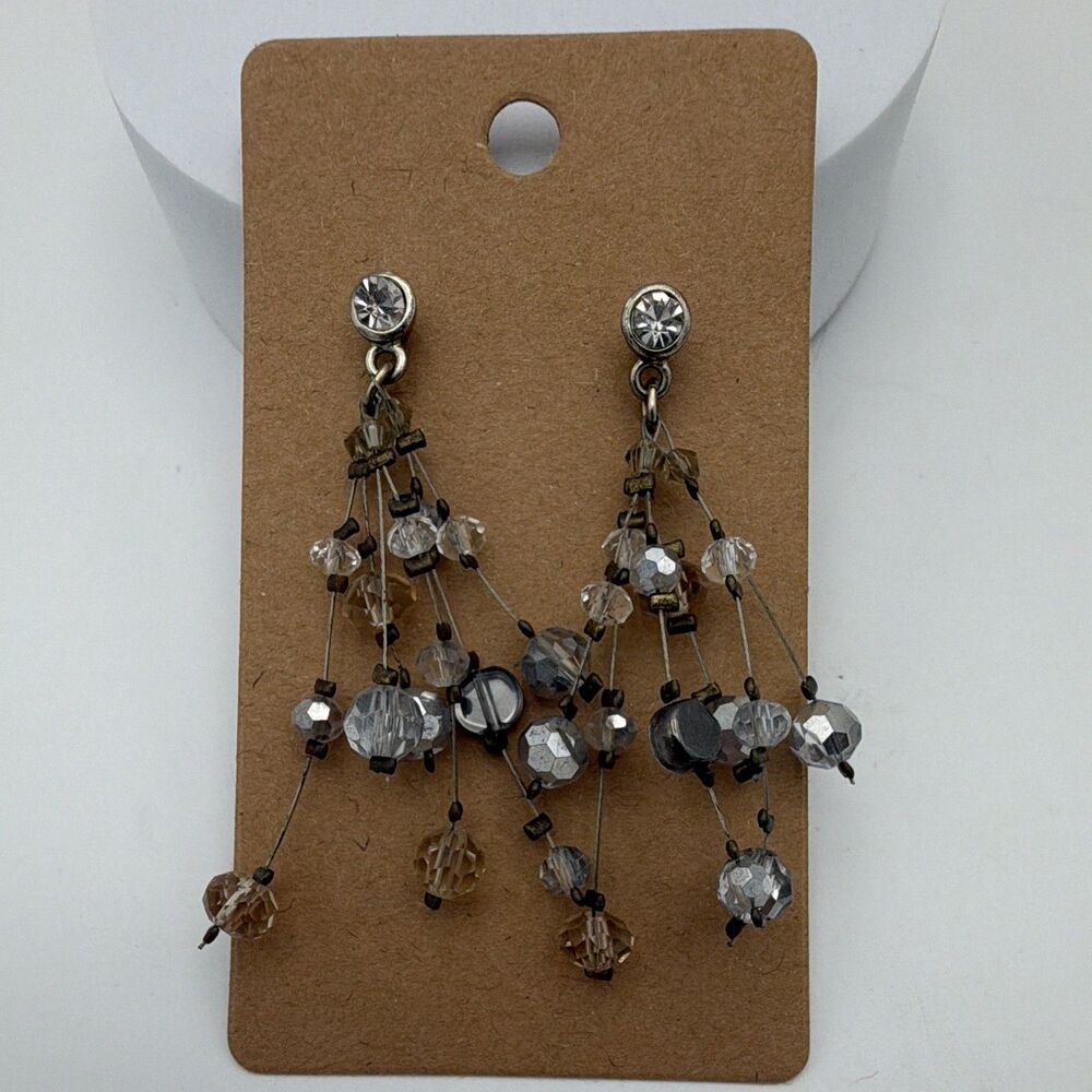 Chico’s Silver Tone Clear & Champagne Crystal Chandelier Dangle Earrings